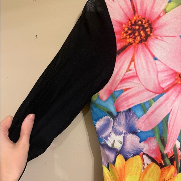 No Boundaries Floral Long Sleeve Top - Black and Multicolor - Picture 2 of 4